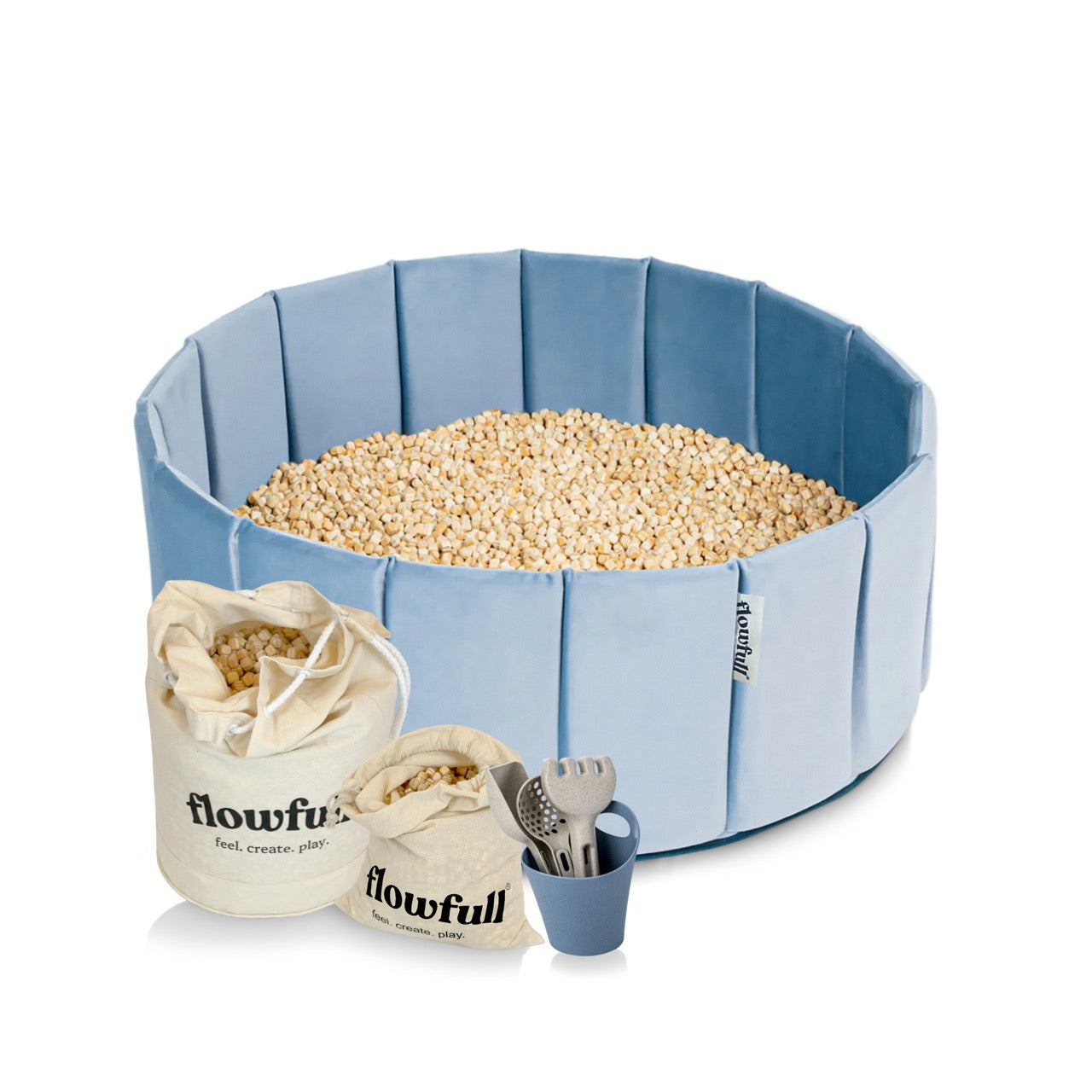 Flowfull® Sensorik-Würfelbecken – Set mit Kreativwürfeln + Werkzeug