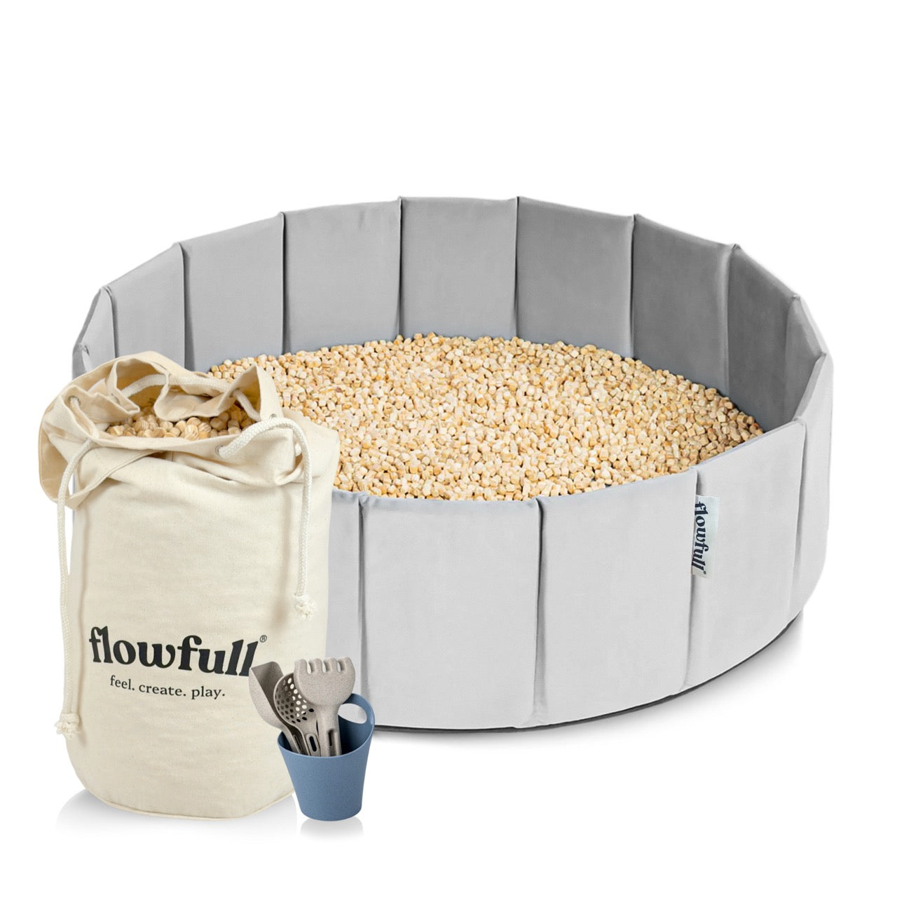 Flowfull® Sensorik-Würfelbecken – Set mit Kreativwürfeln + Werkzeug