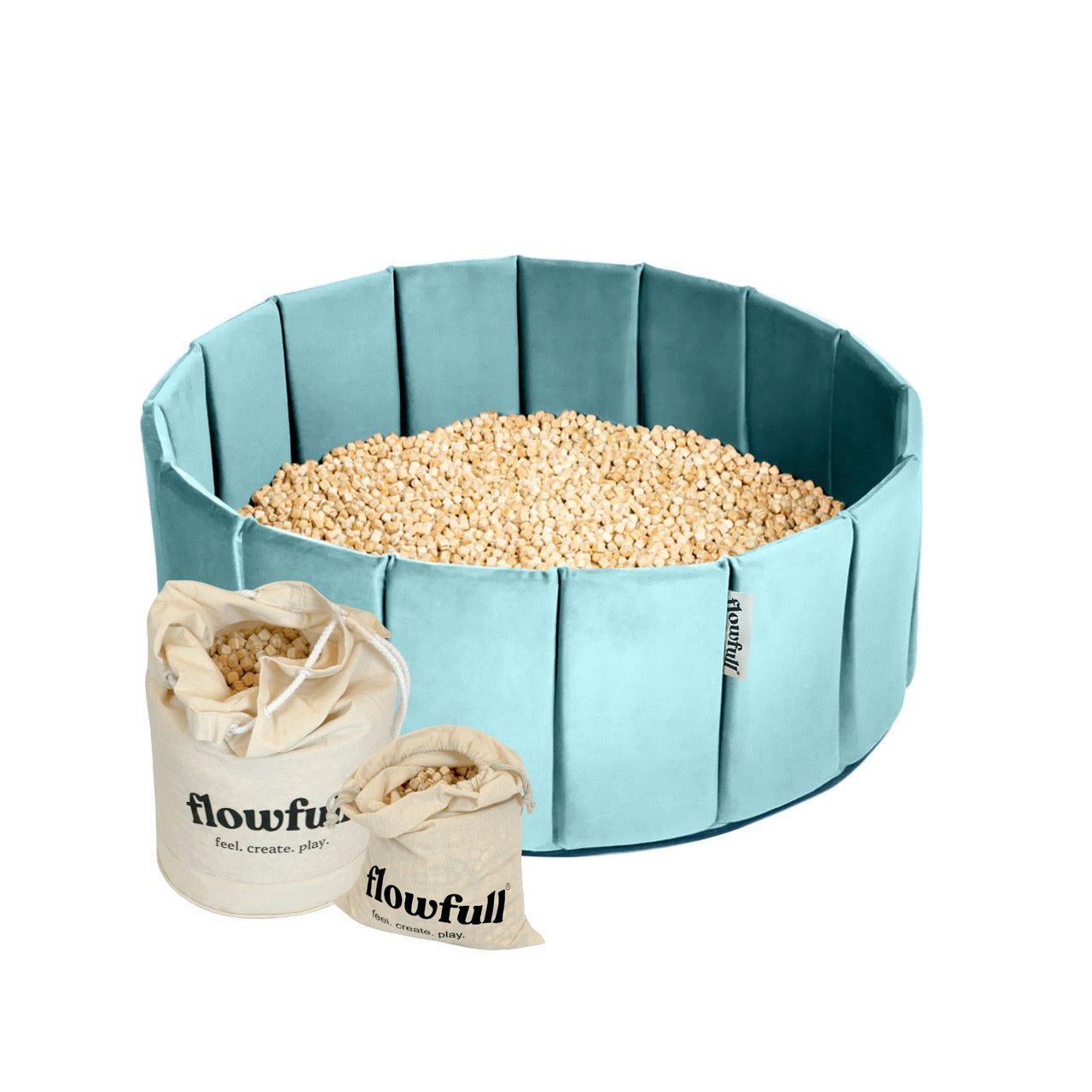 Flowfull® Sensorik-Würfelbecken – Set mit Kreativwürfeln + Werkzeug